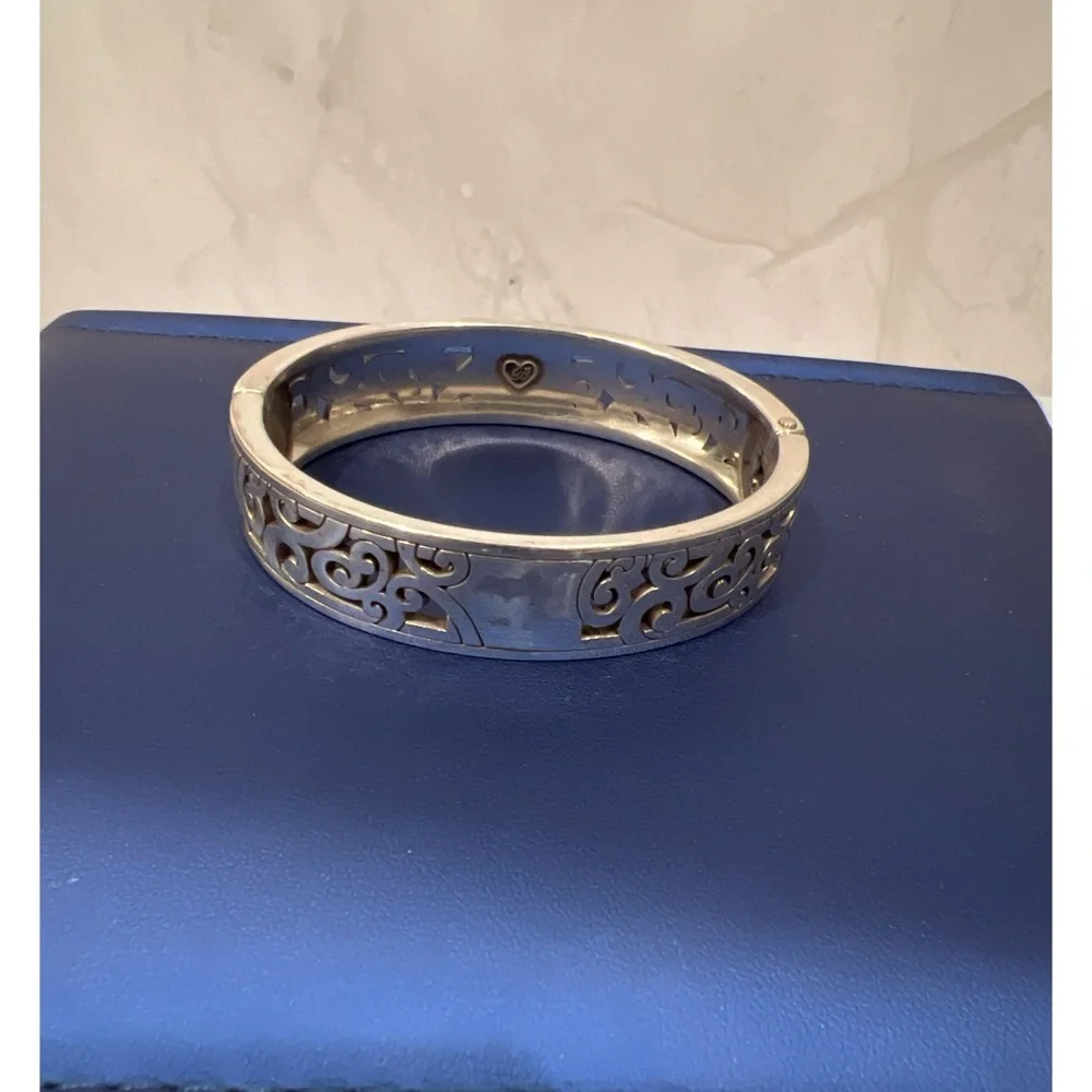 Brighton Scroll Silver Tone Hinged Bangle Bracelet - Picture 4 of 6
